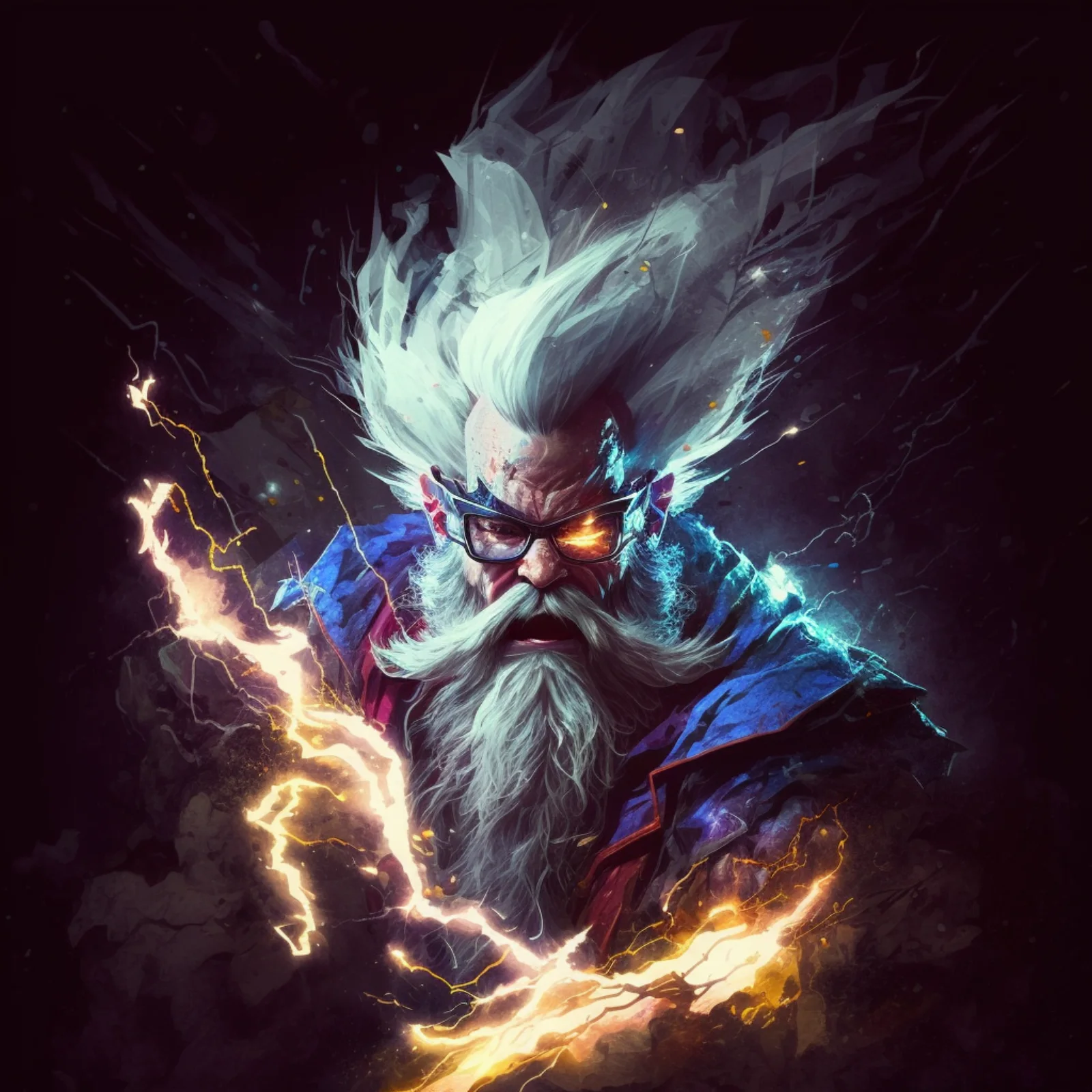 Concept art of a wizard wreathed in lightning