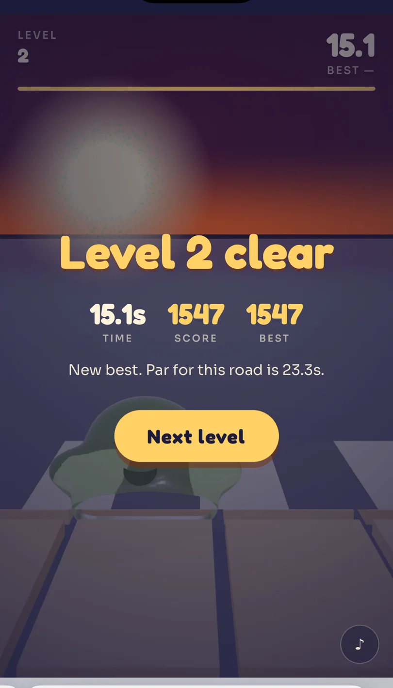 Sunwalker gameplay: the jelly baby mid-hop between beams
